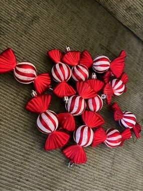 Red Candy-Shaped Christmas Ornaments - Set of Striped Baubles